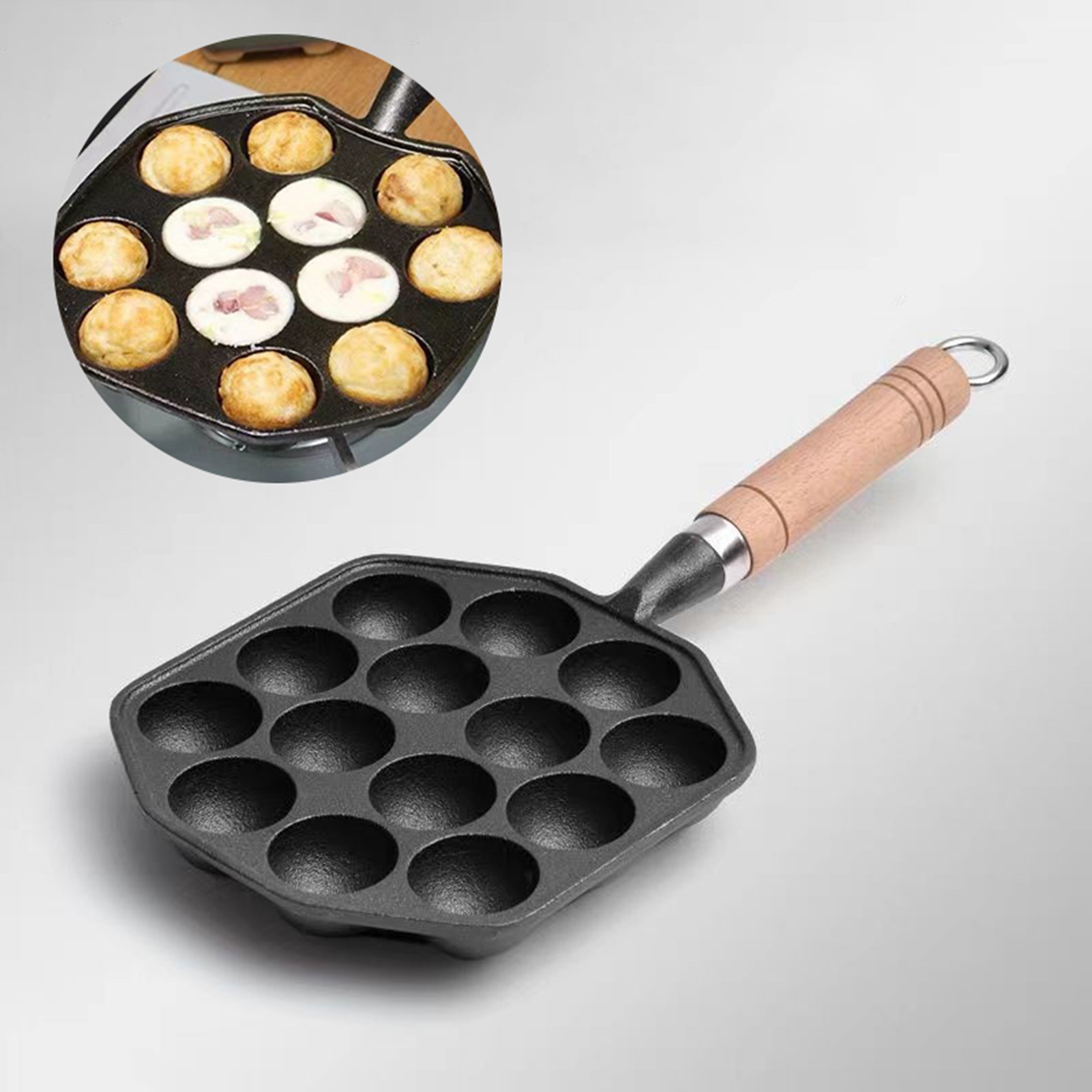 Egg Waffle Pan - 14 Gaten Takoyaki Pan Anti-Aanbak Gietijzeren